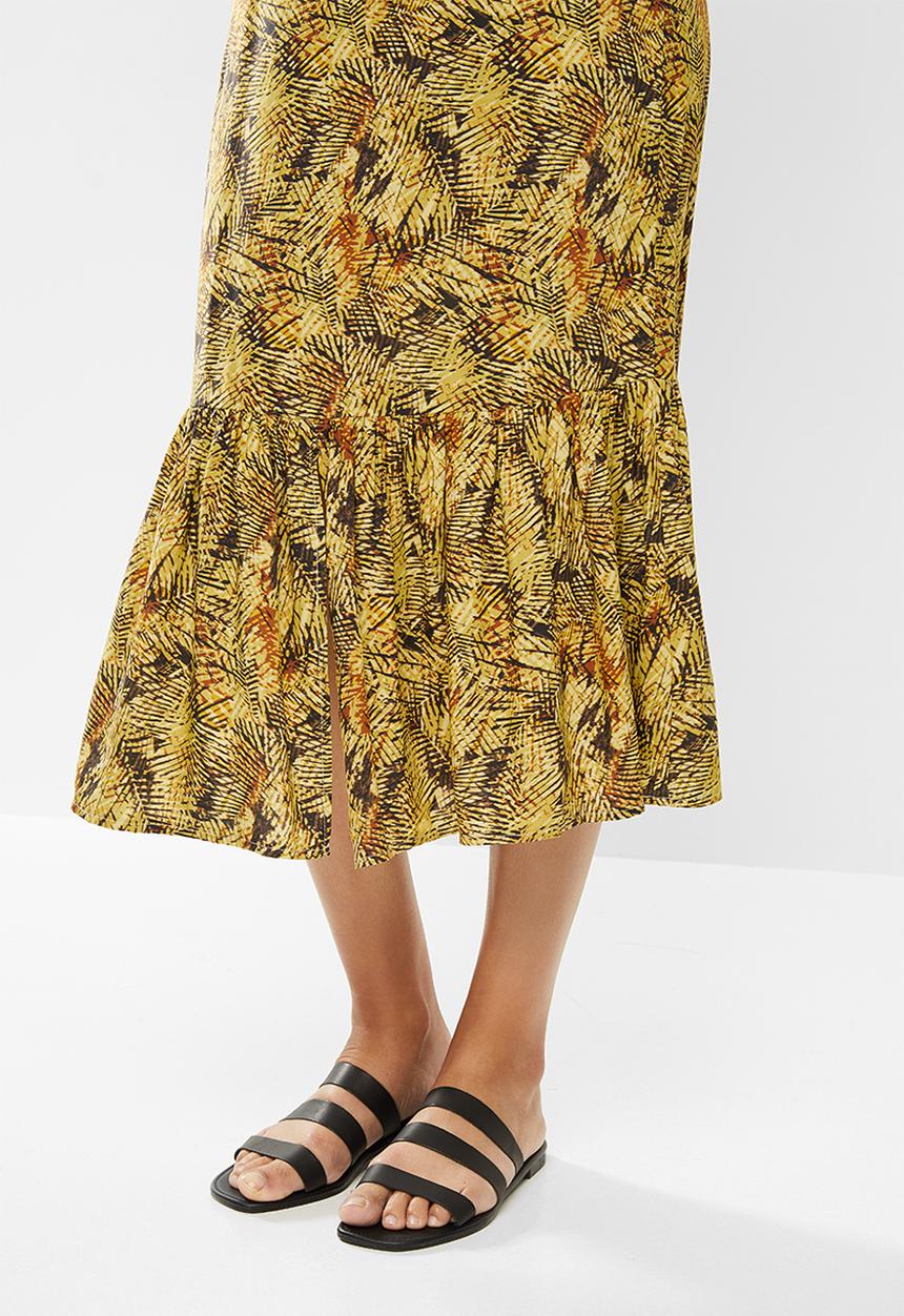 edit - Slit front tiered midi skirt - multi 