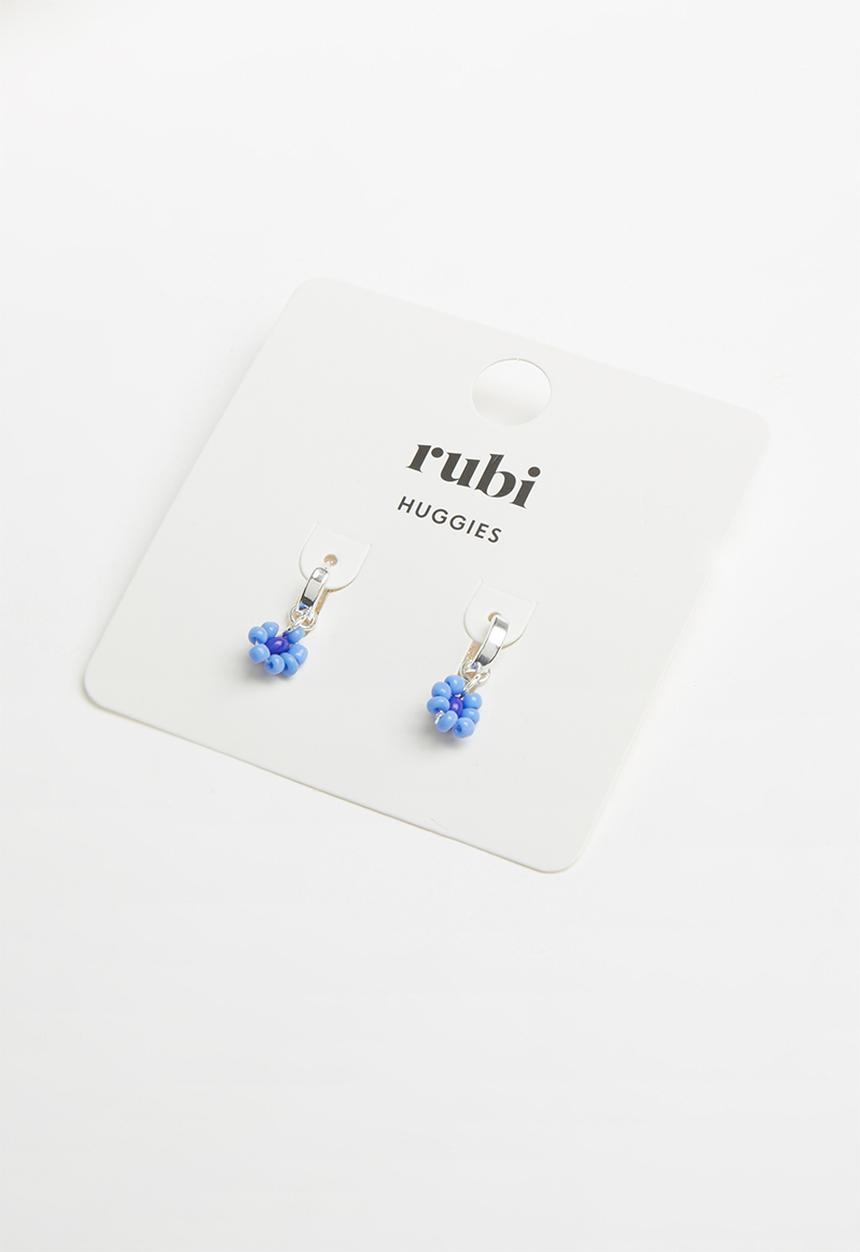 Rubi - Ear party huggie hoops - blue beaded daisy
