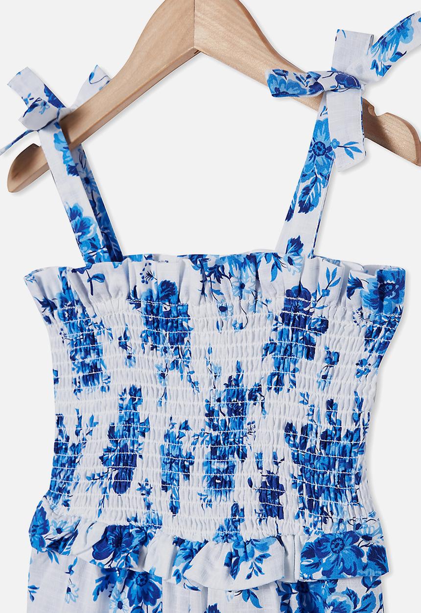Cotton On - Imogen shirred jumpsuit - white & blue 