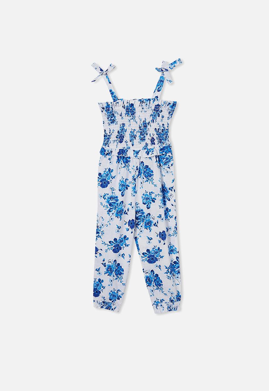 Cotton On - Imogen shirred jumpsuit - white & blue 
