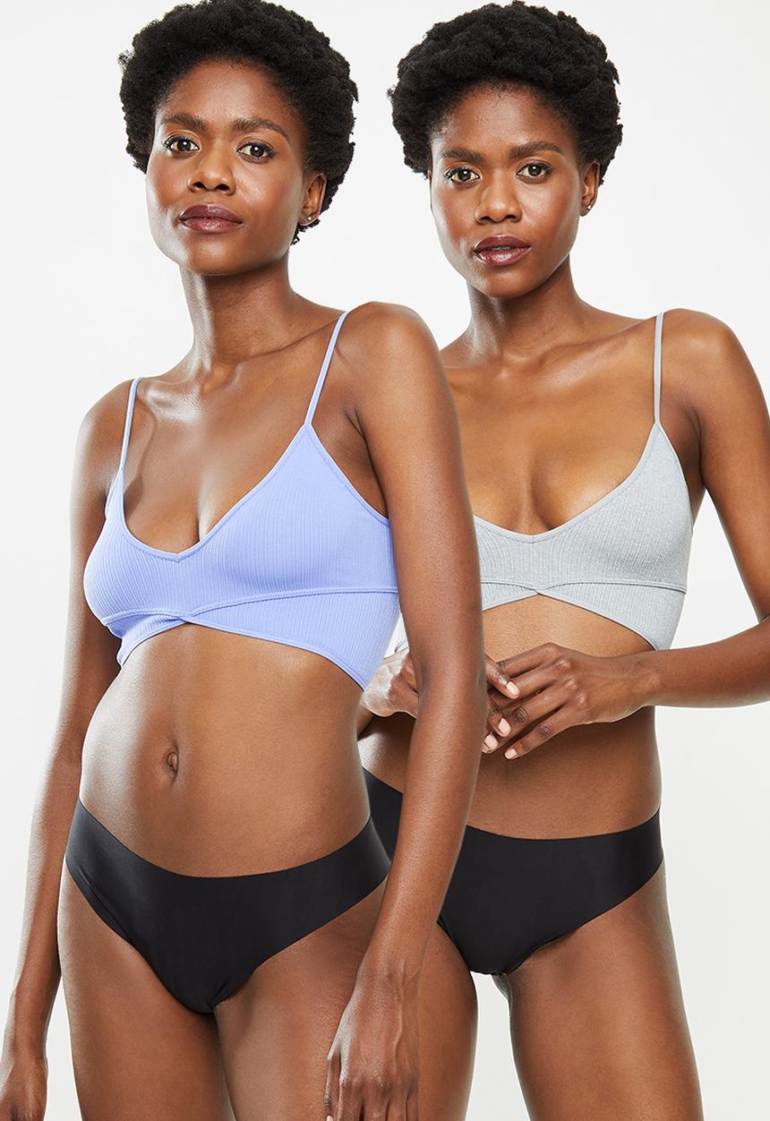Cotton On - Seamfree rib ballet bralette - lite grey marle/cornflower lilac