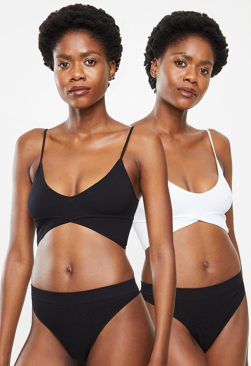 Cotton On - Seamfree rib ballet bralette - black & white
