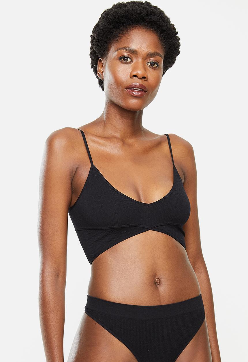 Cotton On - Seamfree rib ballet bralette - black & white