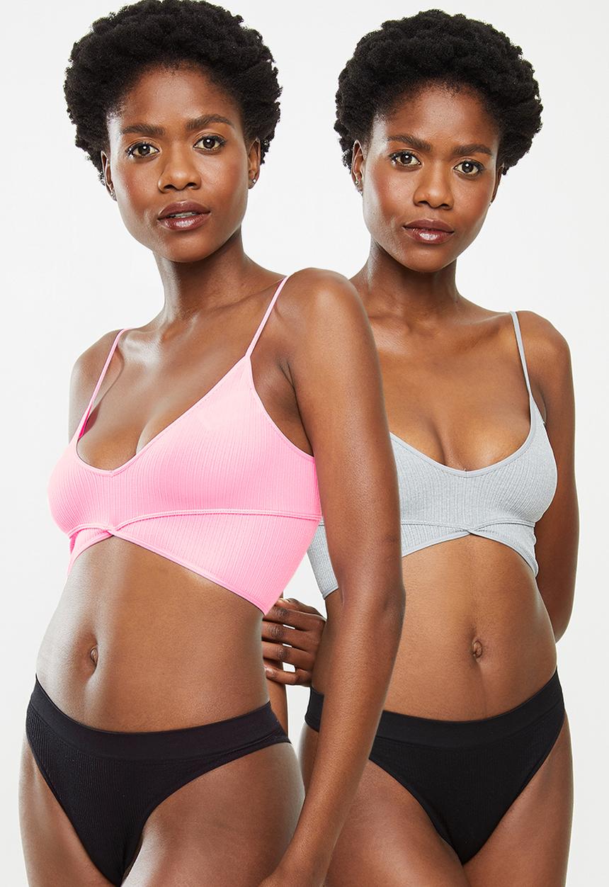 Cotton On - Seamfree rib ballet bralette - lite grey marle / strawberry milkshake