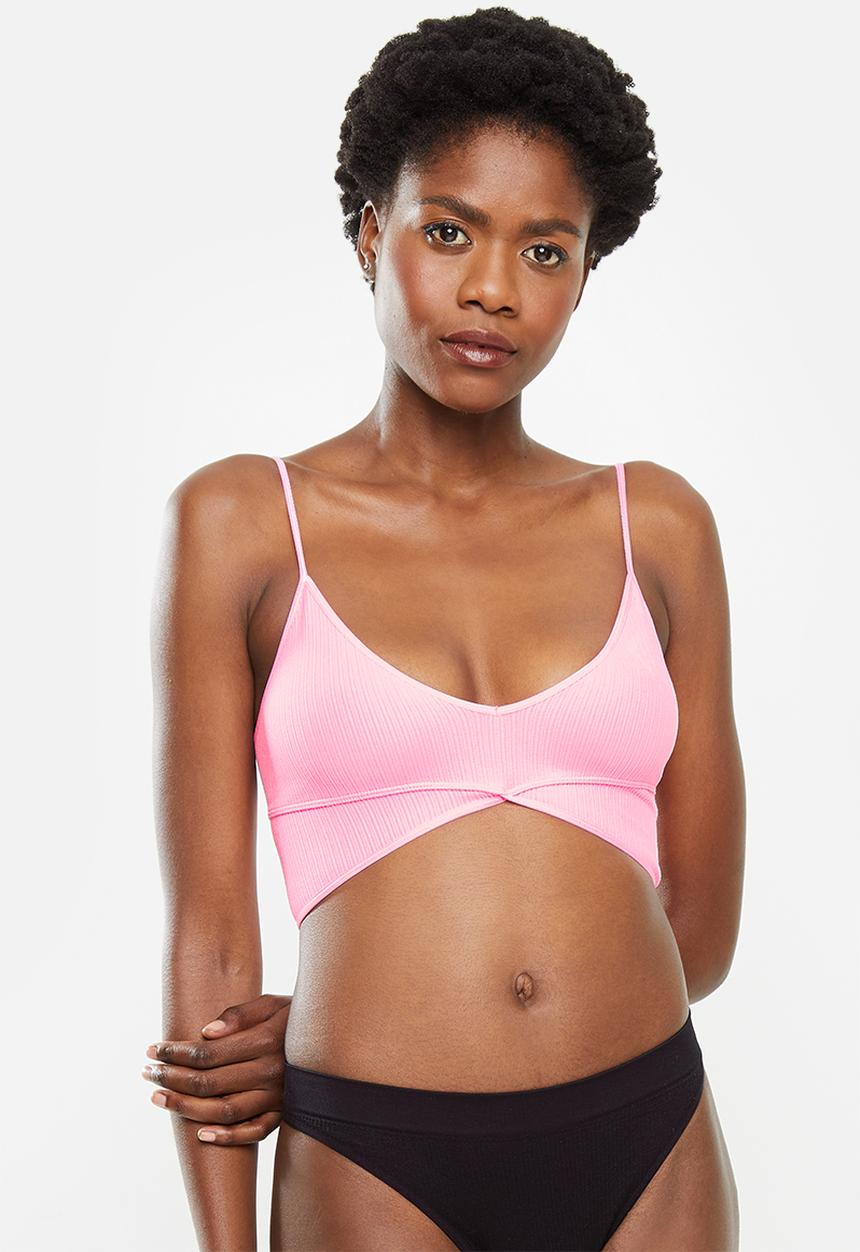 Cotton On - Seamfree rib ballet bralette - lite grey marle / strawberry milkshake