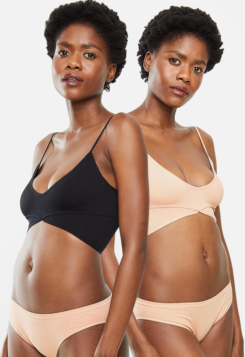 Cotton On - Seamfree rib ballet bralette - black/new latte