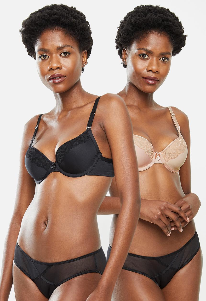 Playtex - 2 pack elixir underwire padded bra - black & neutral