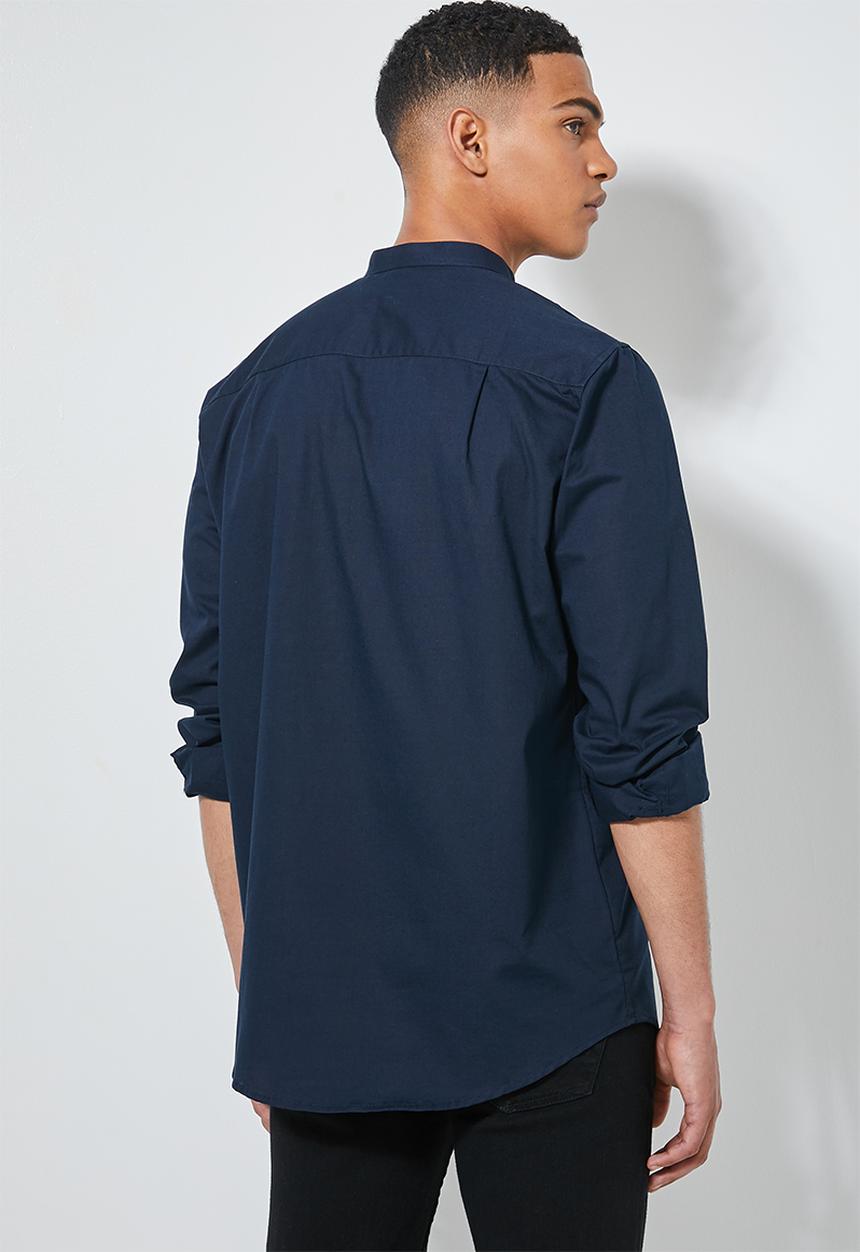 Superbalist - Regular fit mandarin long sleeve shirt - navy