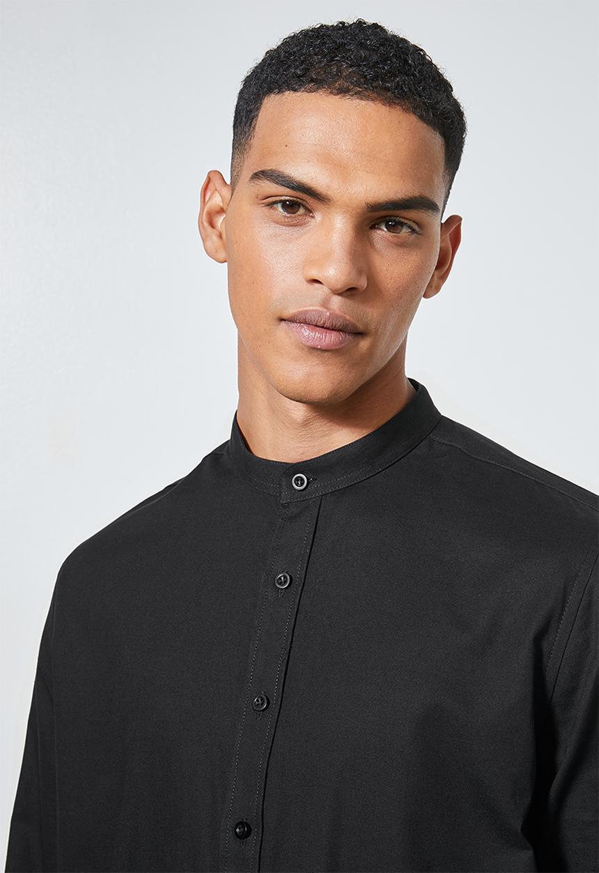 Superbalist - Regular fit mandarin long sleeve shirt - black