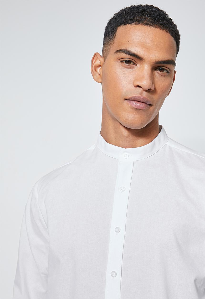 Superbalist - Regular fit mandarin long sleeve shirt - white