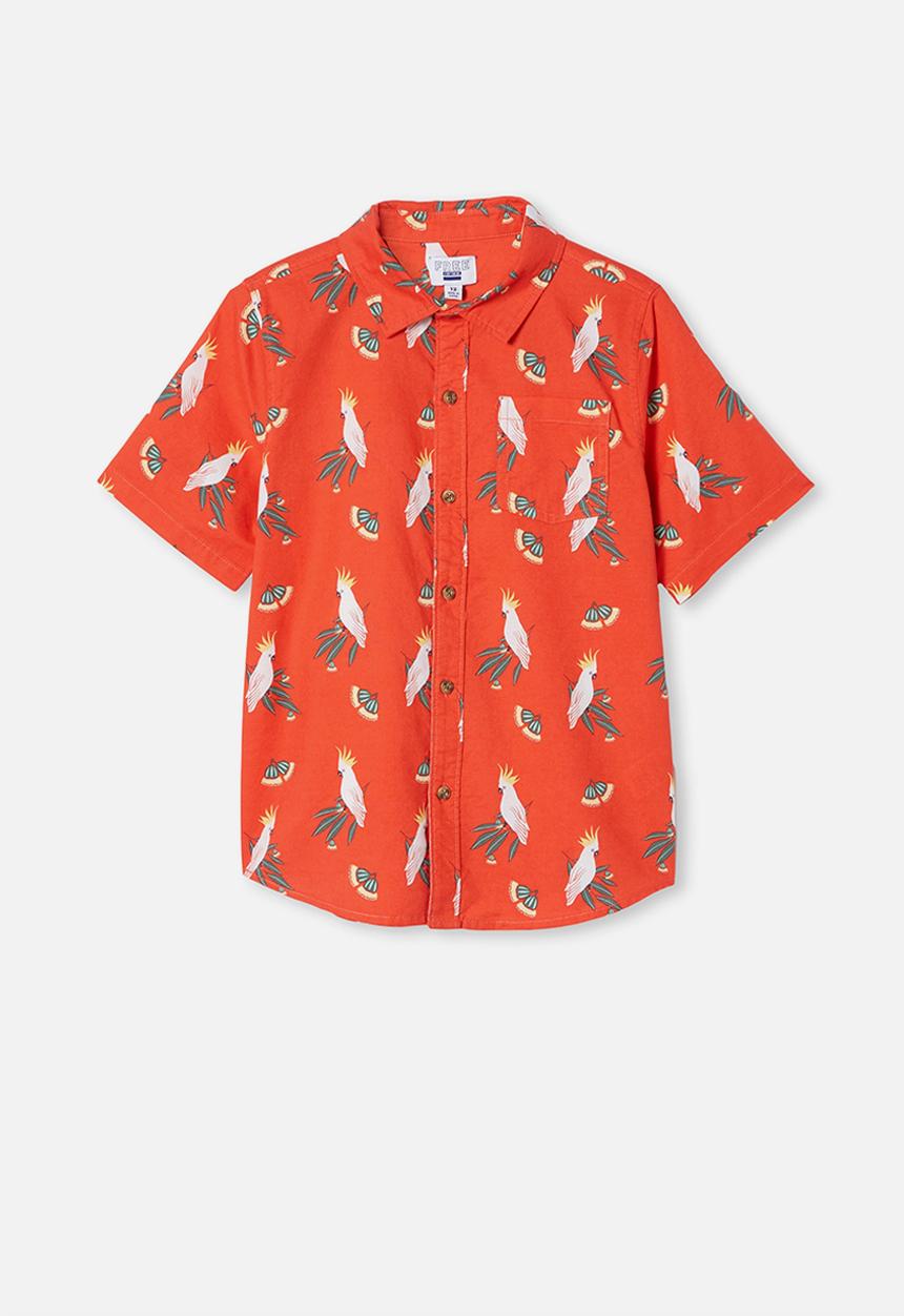 Free by Cotton On - Boys resort short sleeve shirt - red orange
