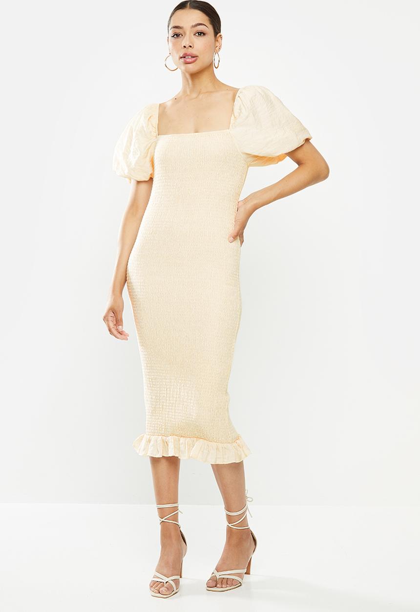 Glamorous - Puff sleeve bodycon dress - pale yellow