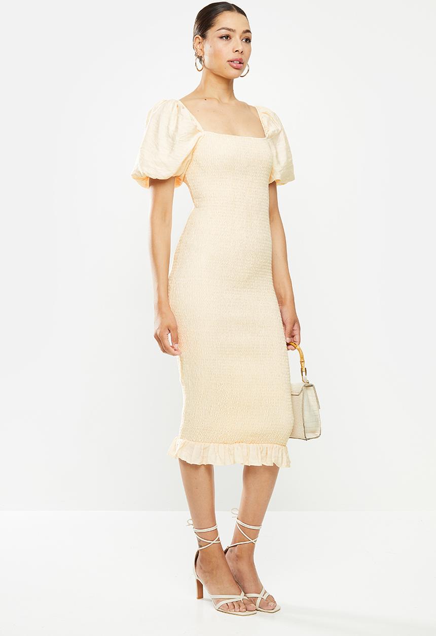 Glamorous - Puff sleeve bodycon dress - pale yellow