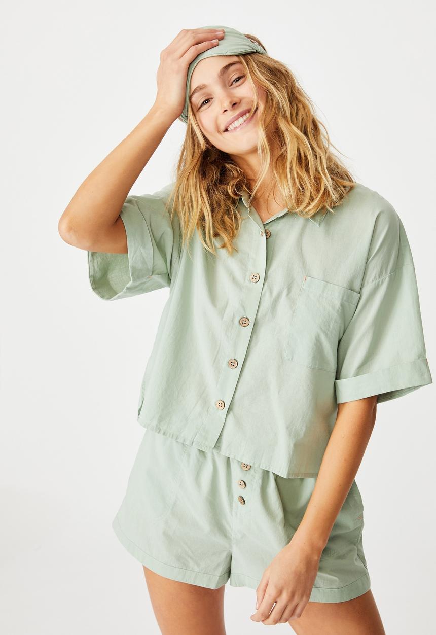 Cotton On - Washed woven sleep set - washed mint chip