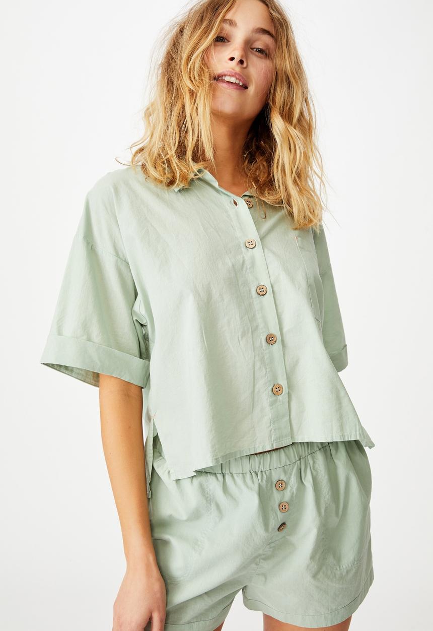 Cotton On - Washed woven sleep set - washed mint chip