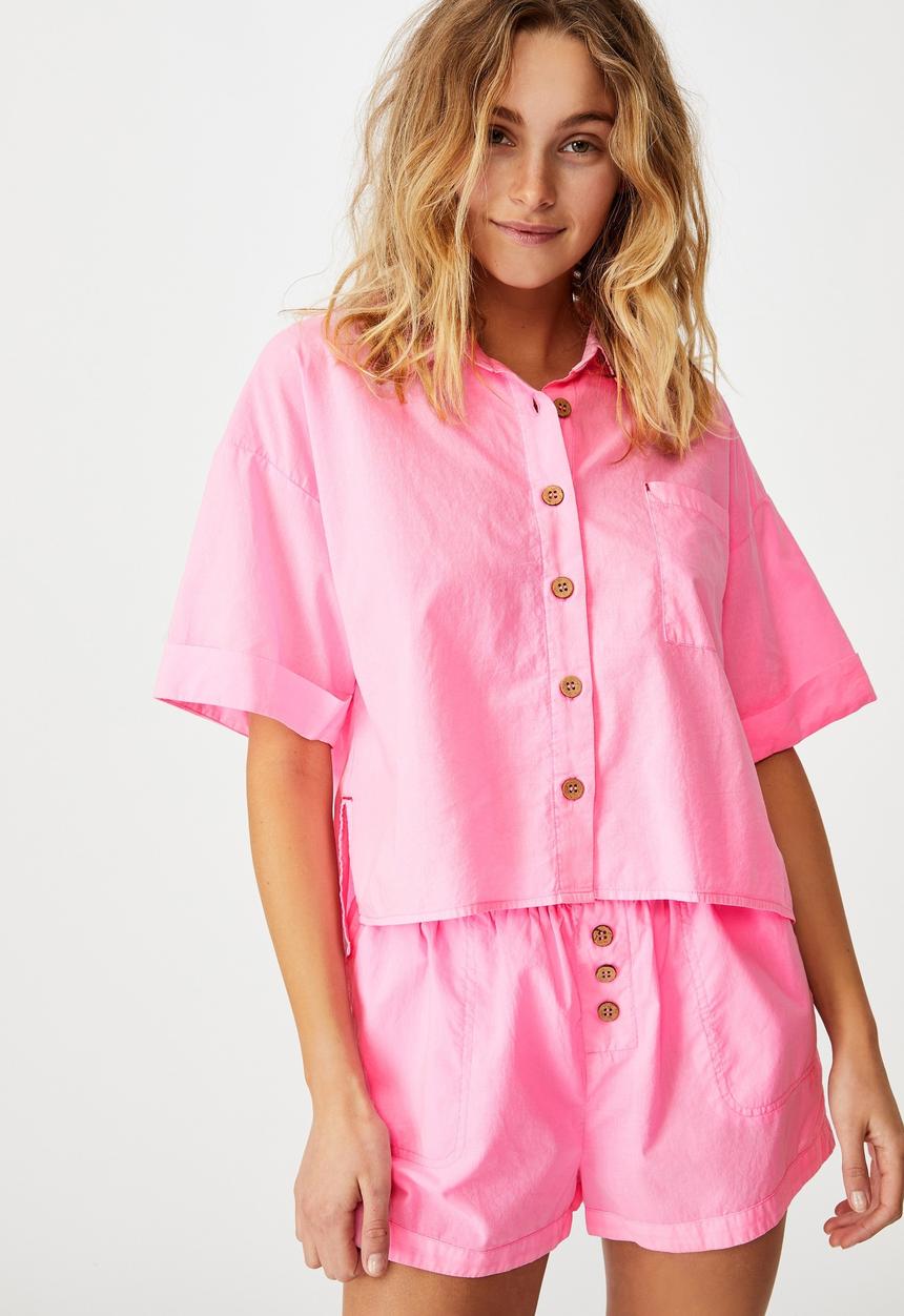 Cotton On - Washed woven sleep set - washed strawberry milkshake