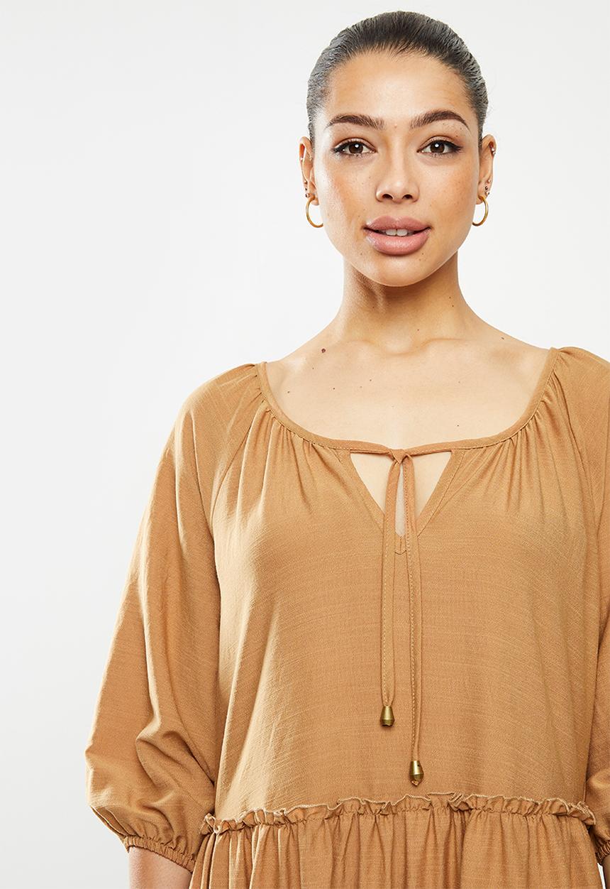 edit - Crinkle peasant dress - rust