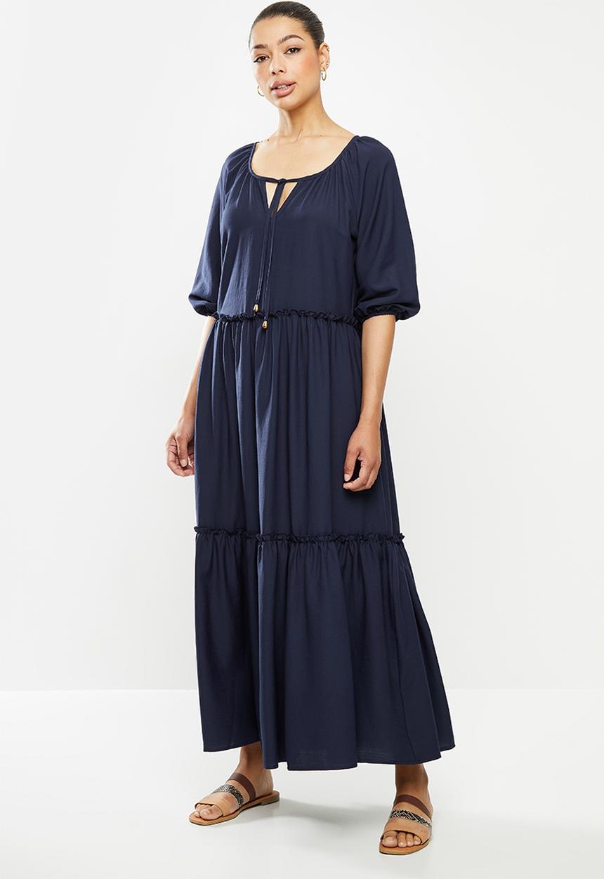 edit - Crinkle peasant dress - navy