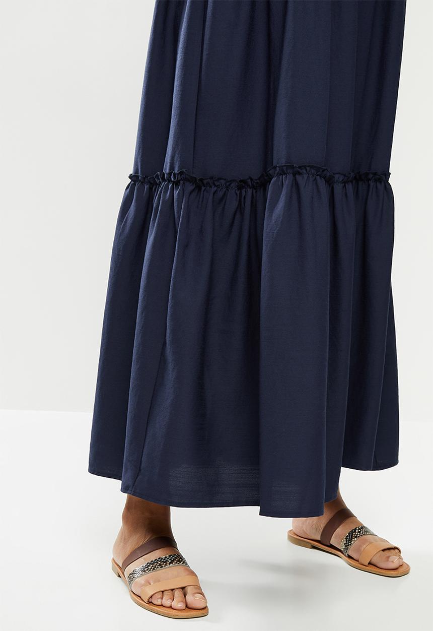 edit - Crinkle peasant dress - navy
