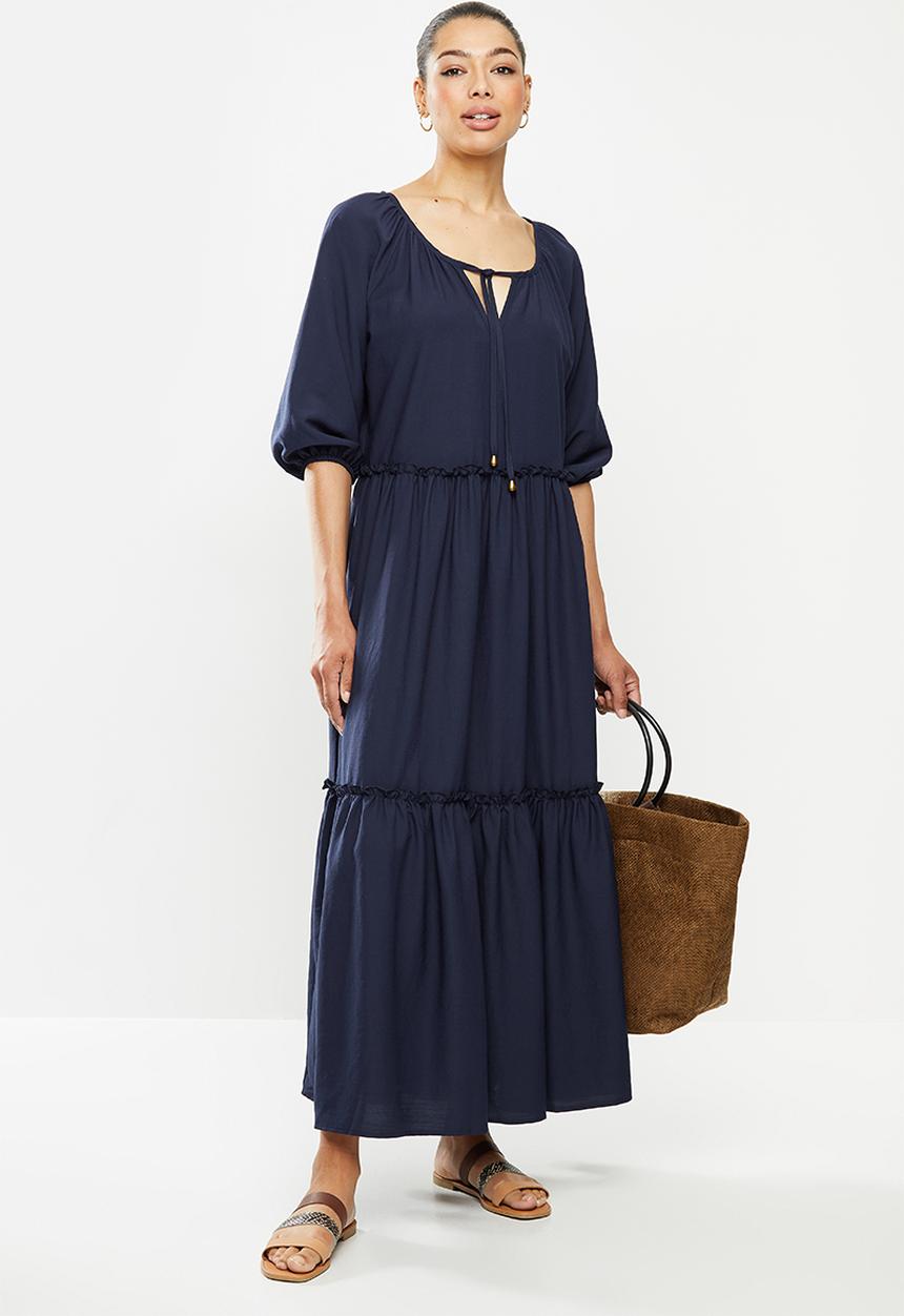 edit - Crinkle peasant dress - navy