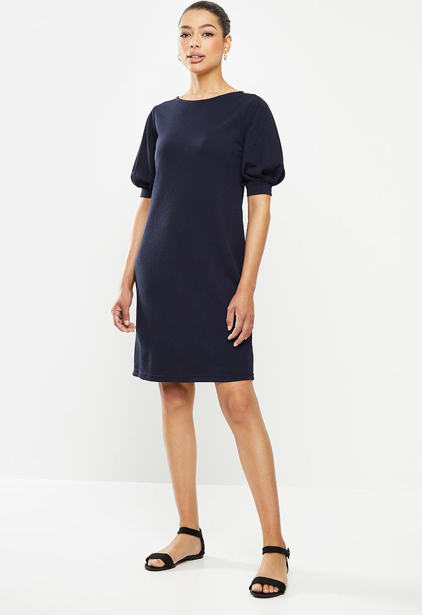 edit - Puff sleeve textured tunic - navy