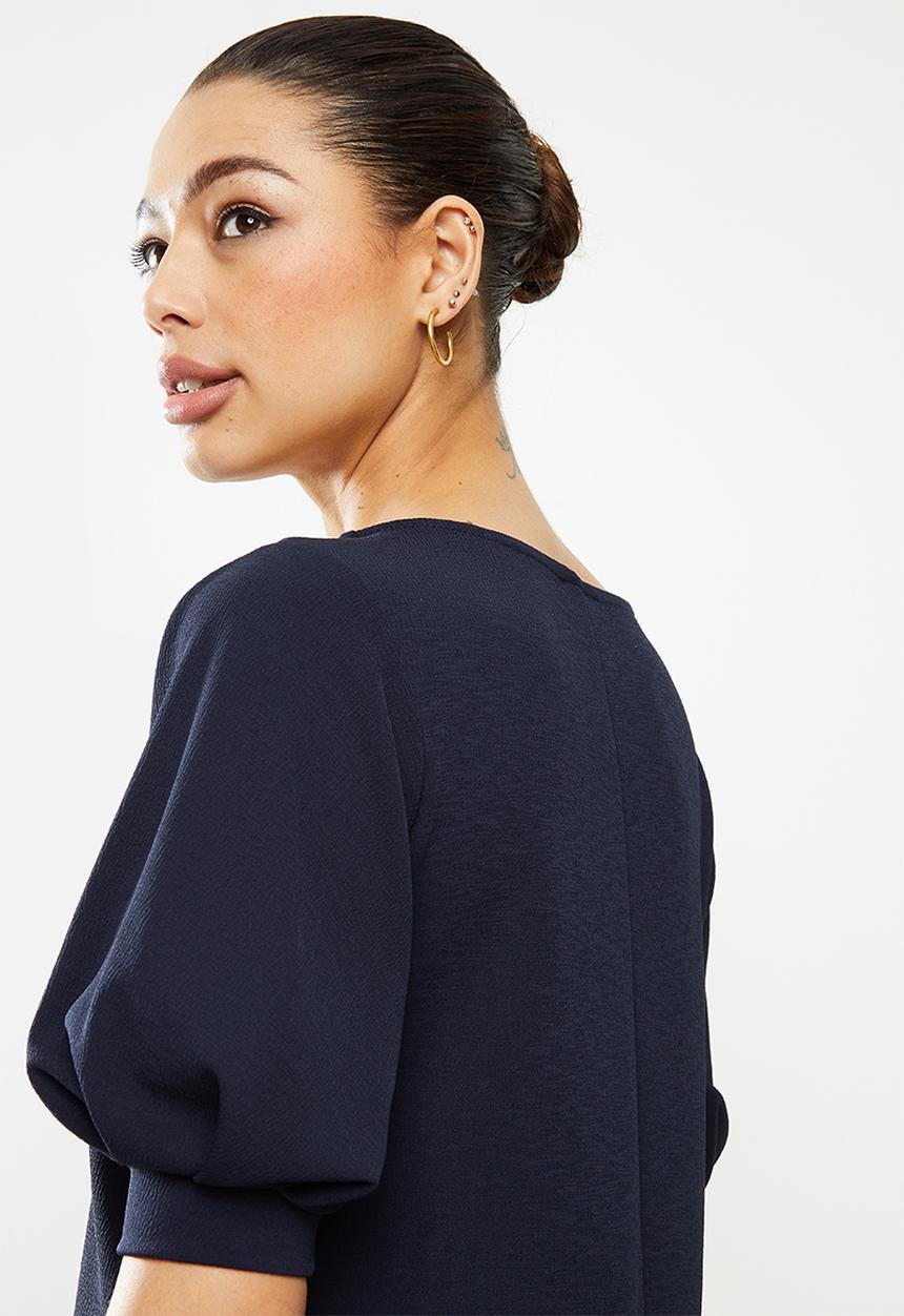 edit - Puff sleeve textured tunic - navy