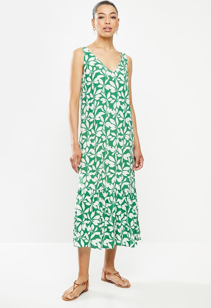 edit - Built up midi dress - green & white