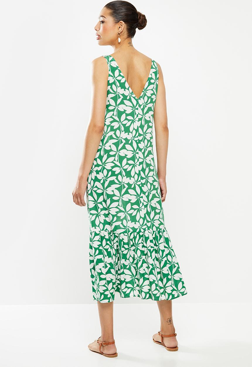 edit - Built up midi dress - green & white