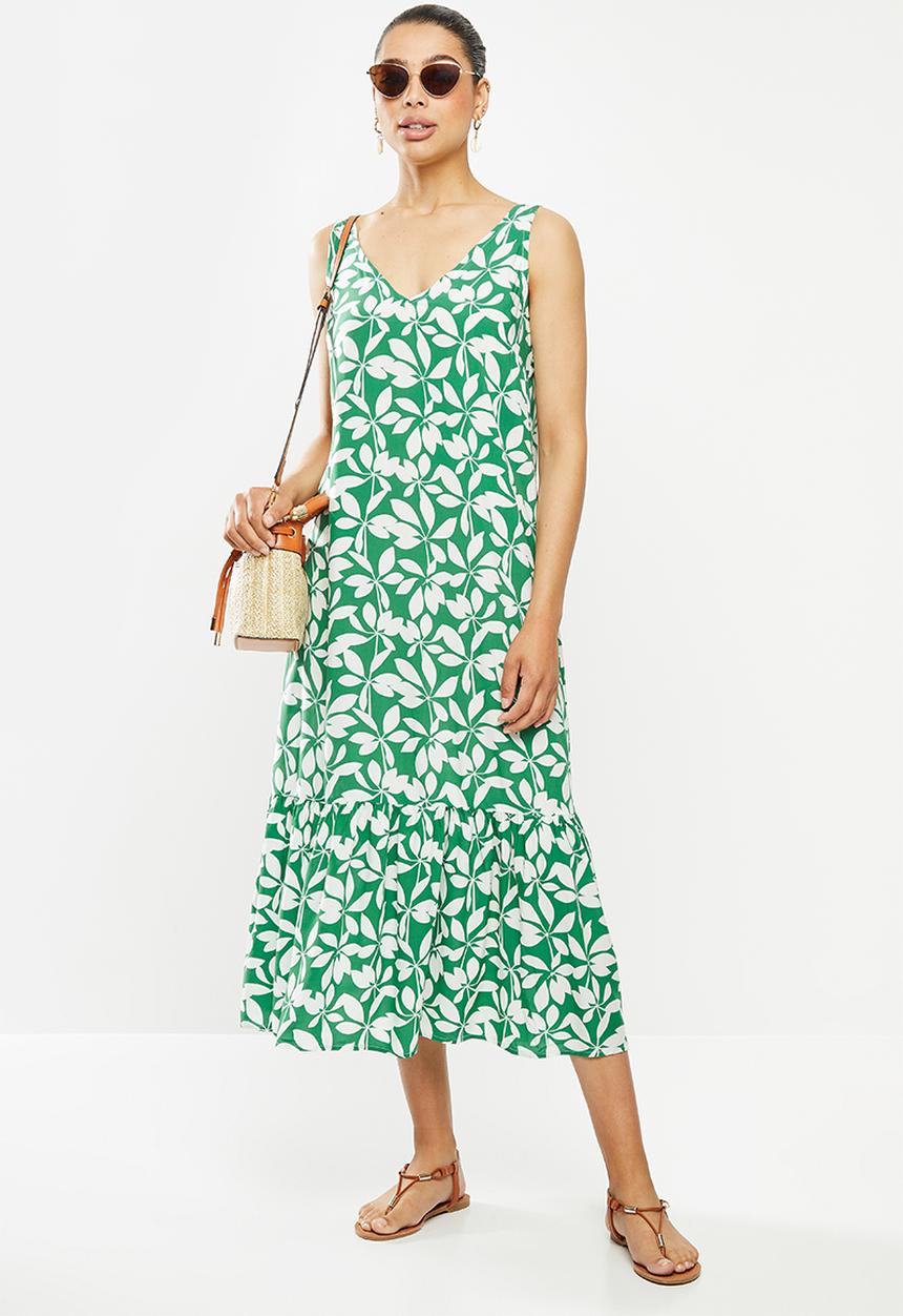 edit - Built up midi dress - green & white