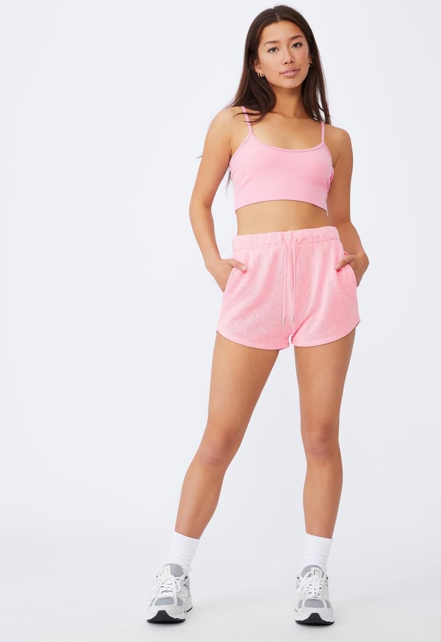 Factorie - Textured jersey pull on sporty short - babe pink