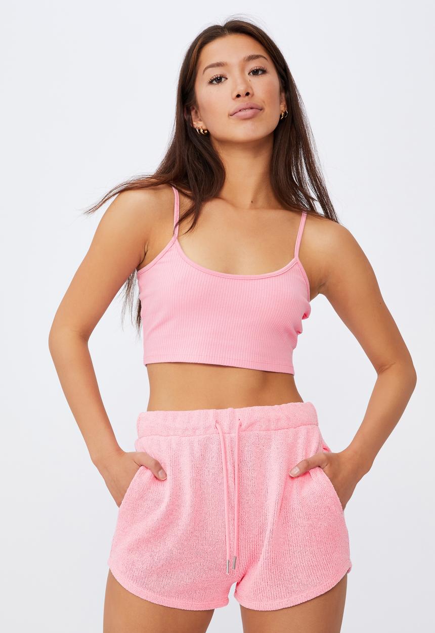 Factorie - Textured jersey pull on sporty short - babe pink