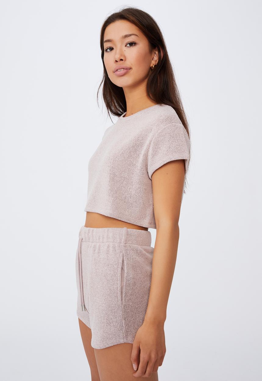Factorie - Textured jersey pull on sporty short - natural