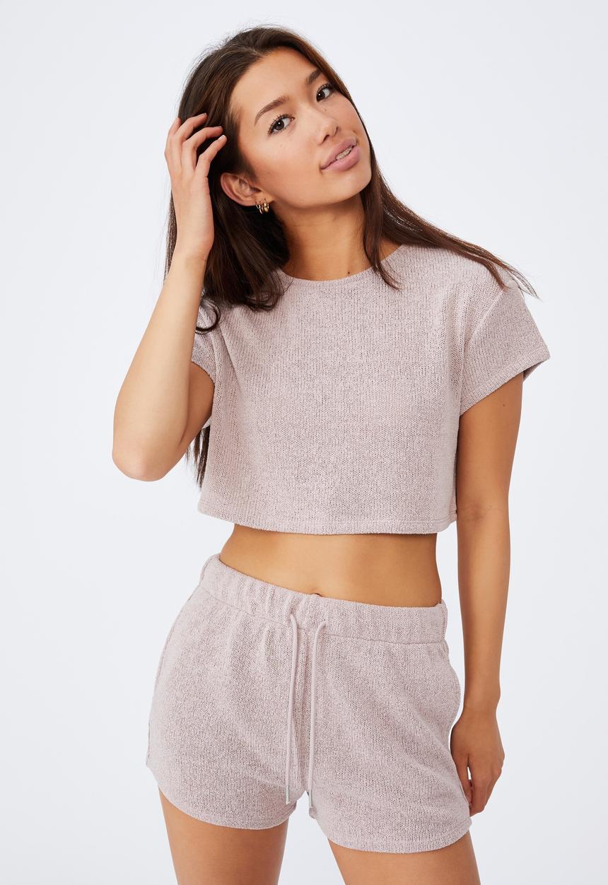 Factorie - Textured jersey pull on sporty short - natural