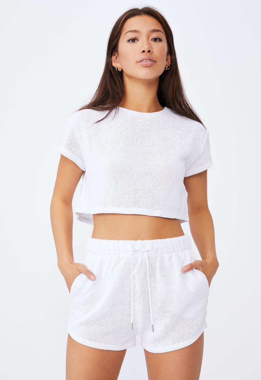 Factorie - Textured jersey pull on sporty short - white