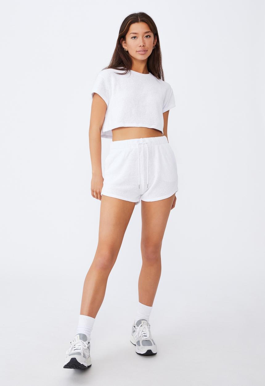Factorie - Textured jersey pull on sporty short - white