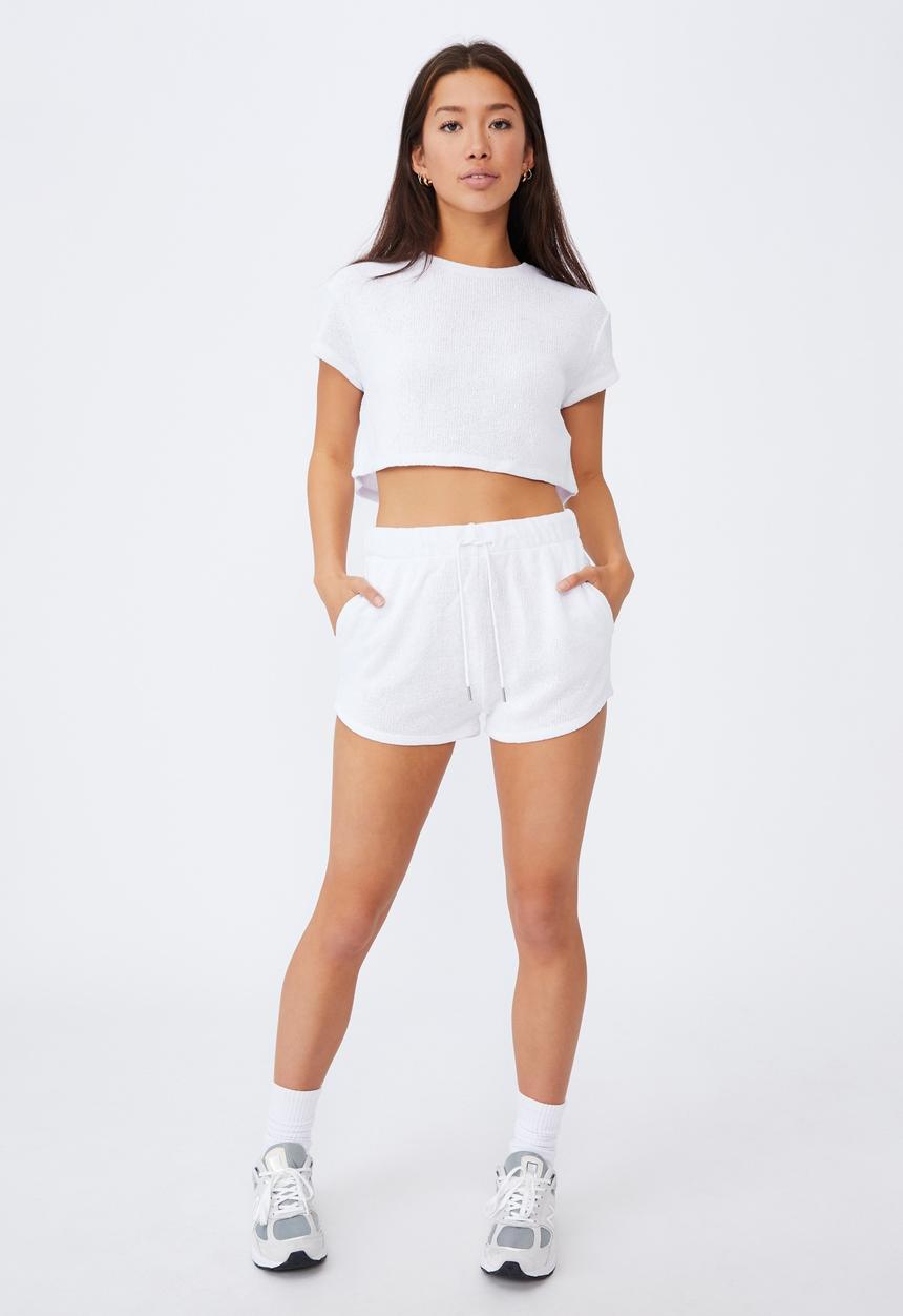 Factorie - Textured jersey pull on sporty short - white
