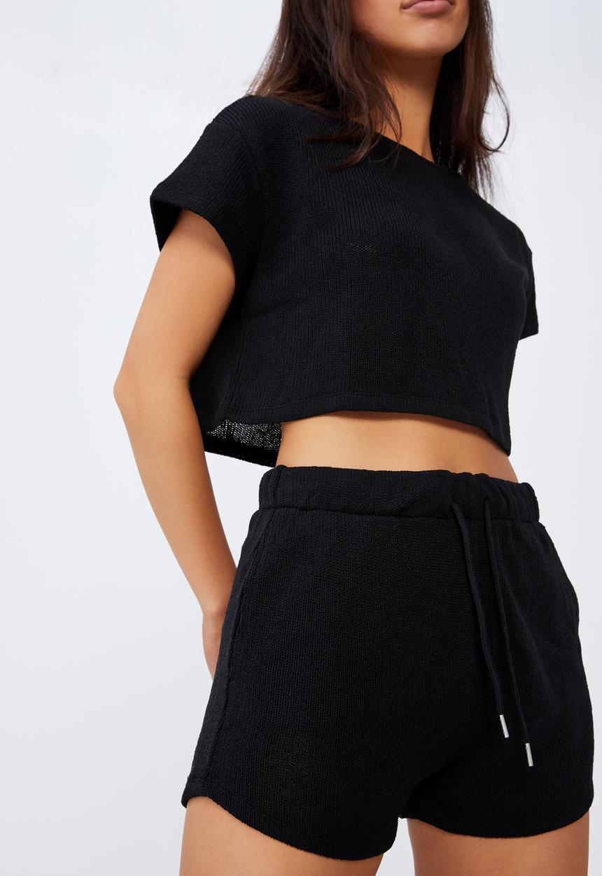 Factorie - Textured jersey pull on sporty short - black