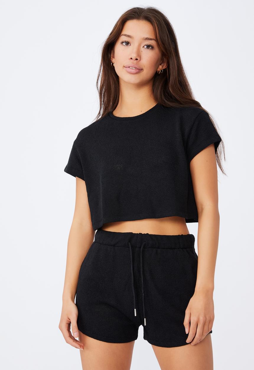 Factorie - Textured jersey pull on sporty short - black