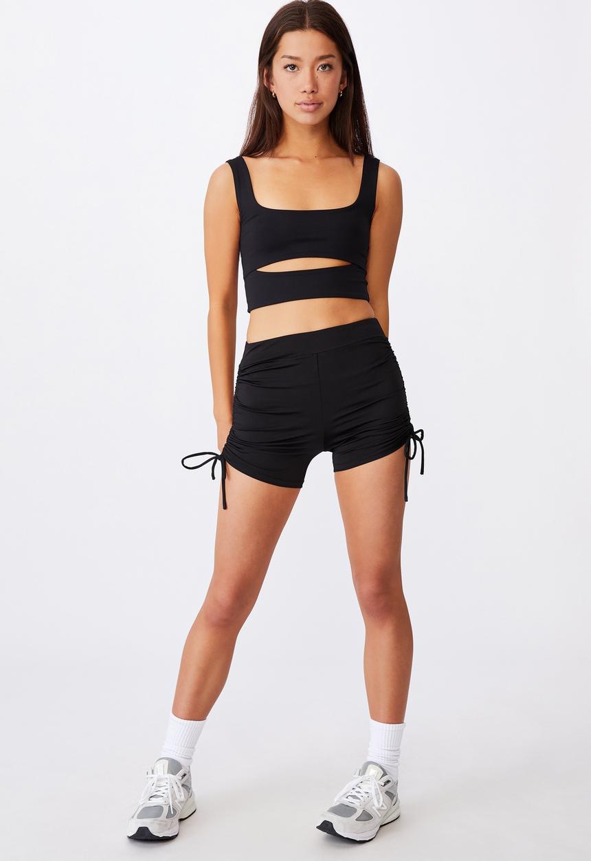 Factorie - Ruched side cheeky elevated bike short - black