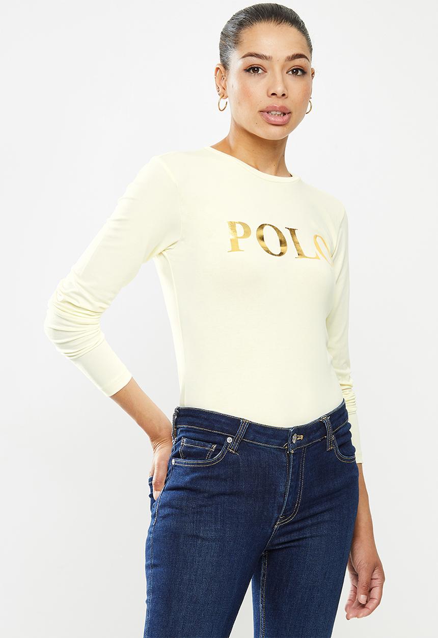 POLO - Long sleeve polo tee-gold print - neutral 