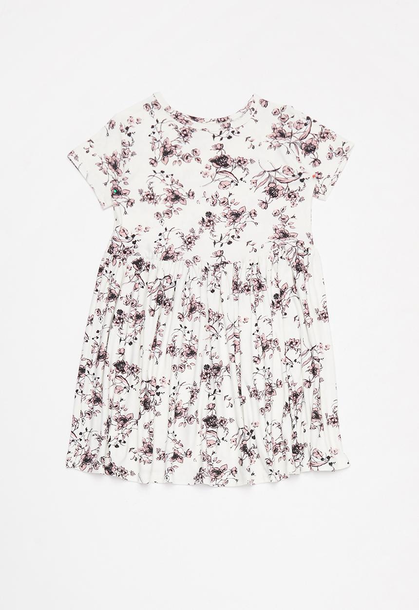 Pop Candy - Printed floral short sleeve dress - white & pink 