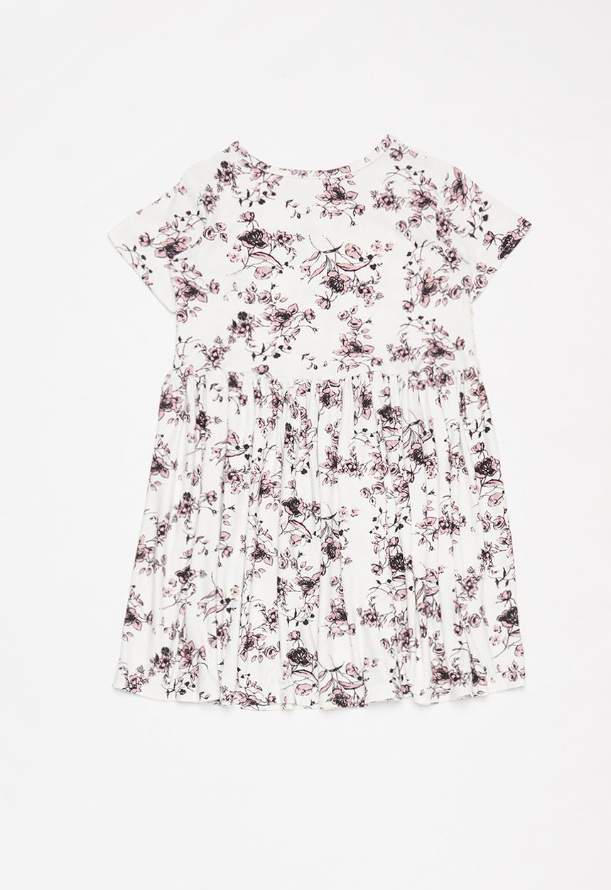 Pop Candy - Printed floral short sleeve dress - white & pink 
