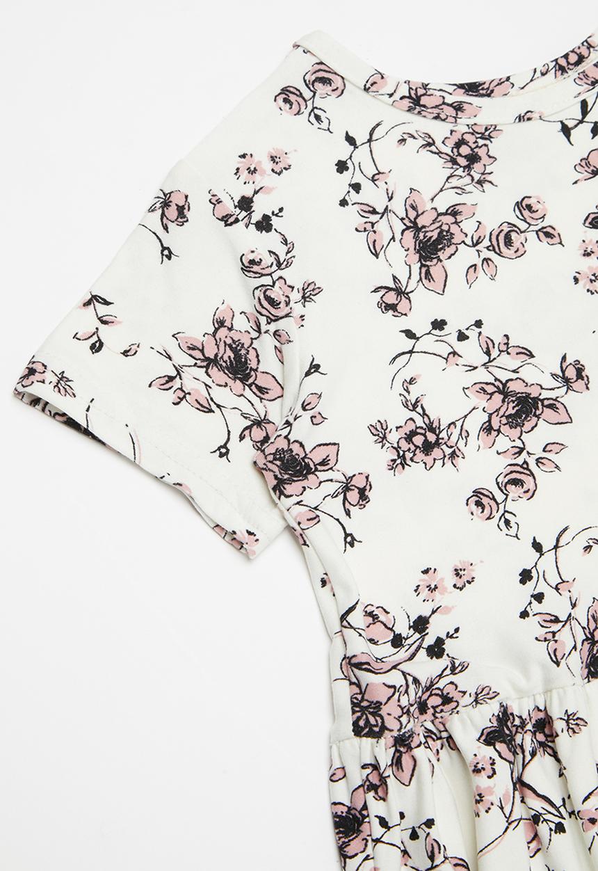 Pop Candy - Printed floral short sleeve dress - white & pink 