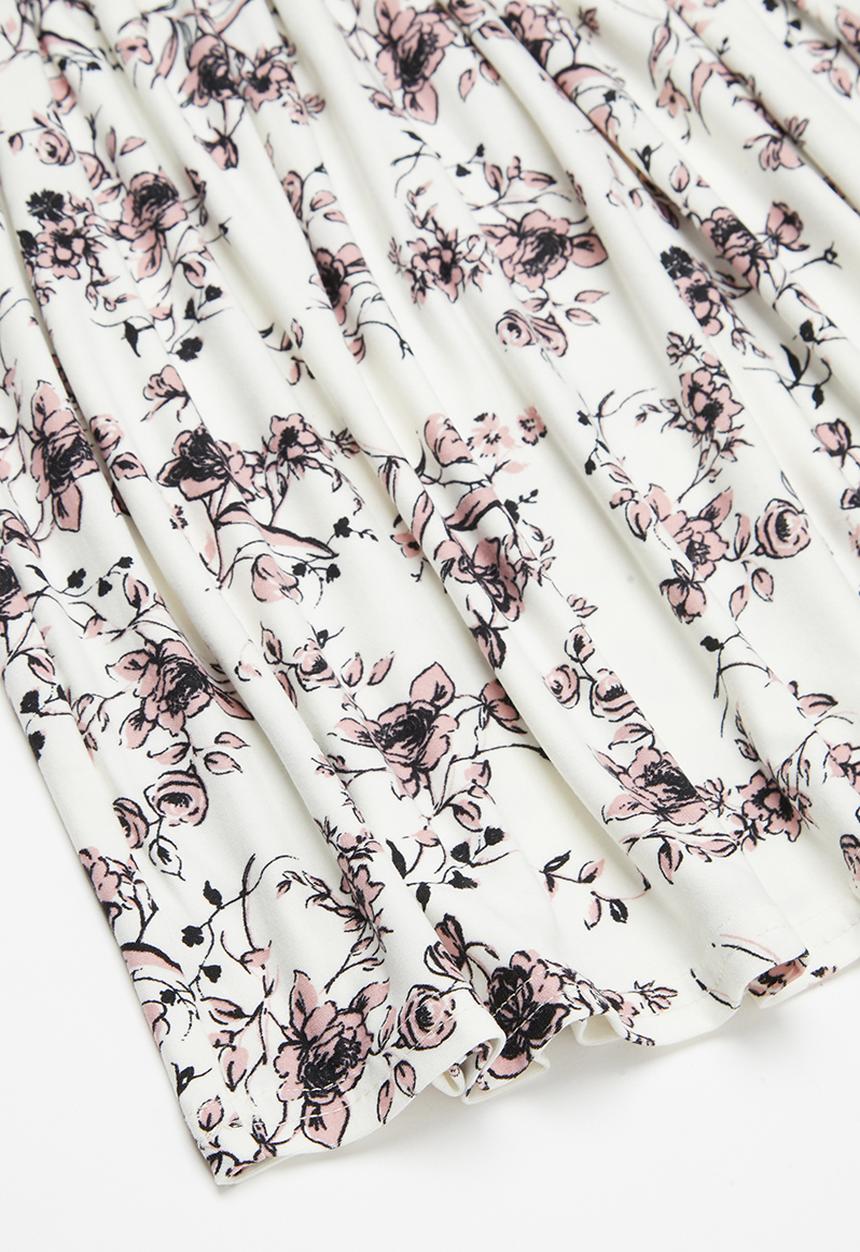 Pop Candy - Printed floral short sleeve dress - white & pink 