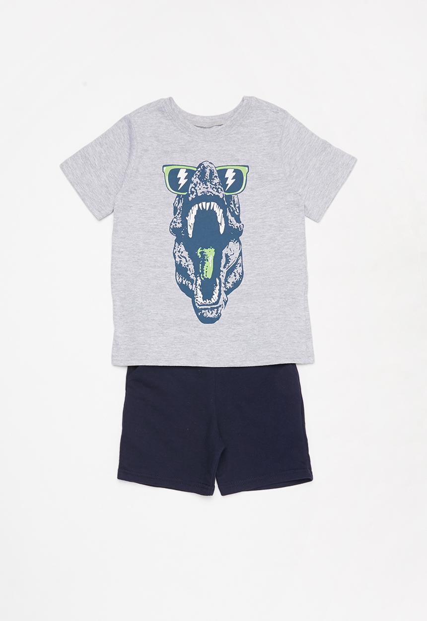Pop Candy - Tee & Fleece Shorts Set - grey melange/navy