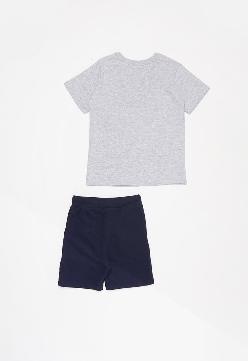 Pop Candy - Tee & Fleece Shorts Set - grey melange/navy