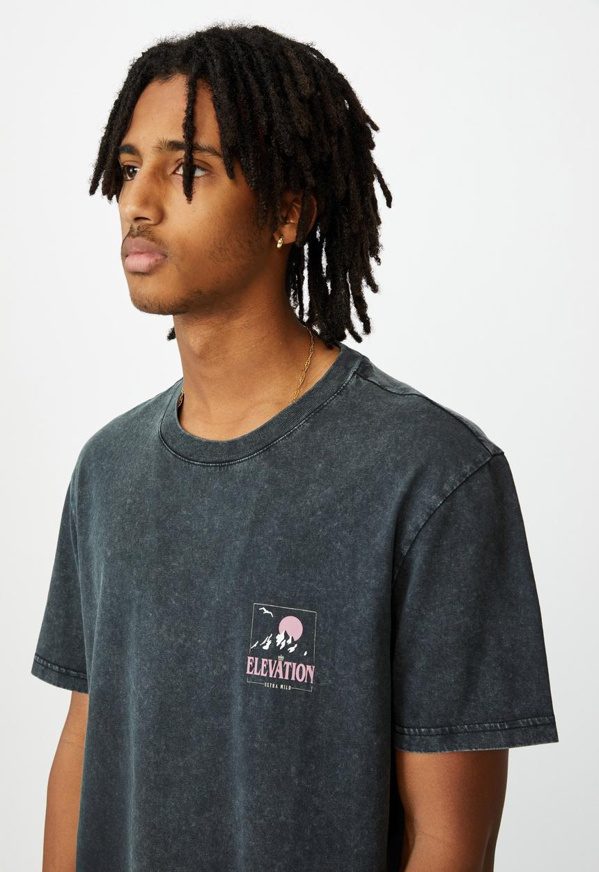 Factorie - Regular graphic t shirt - washed black