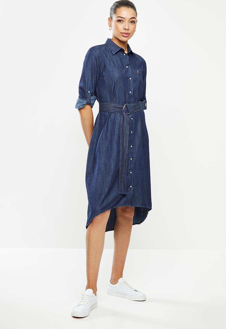 POLO - Long sleeve reiss chambray dress -blue 