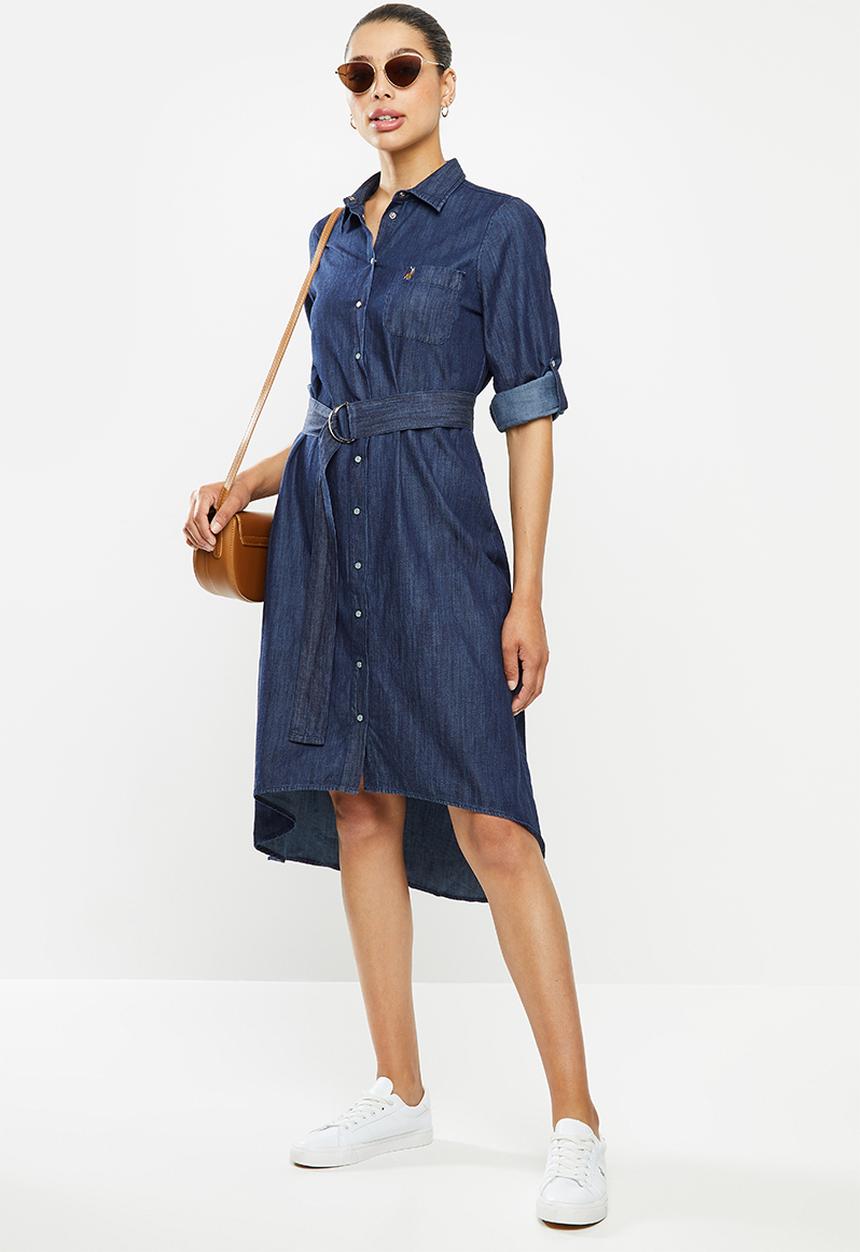 POLO - Long sleeve reiss chambray dress -blue 