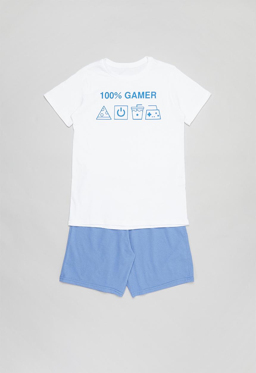 Rebel Republic - Boys printed tee & shorts pj set - white & blue